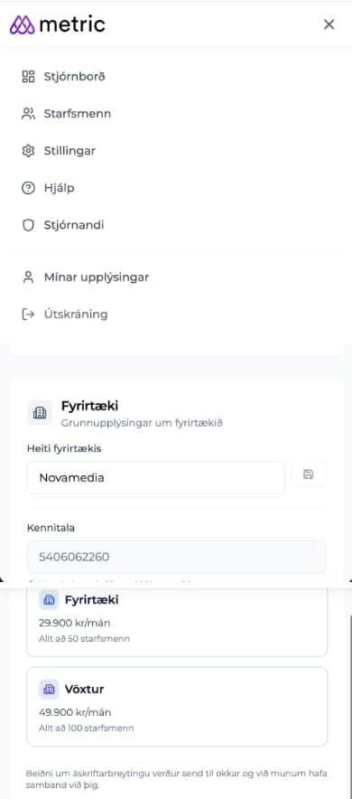 Metric mobile skjáskot